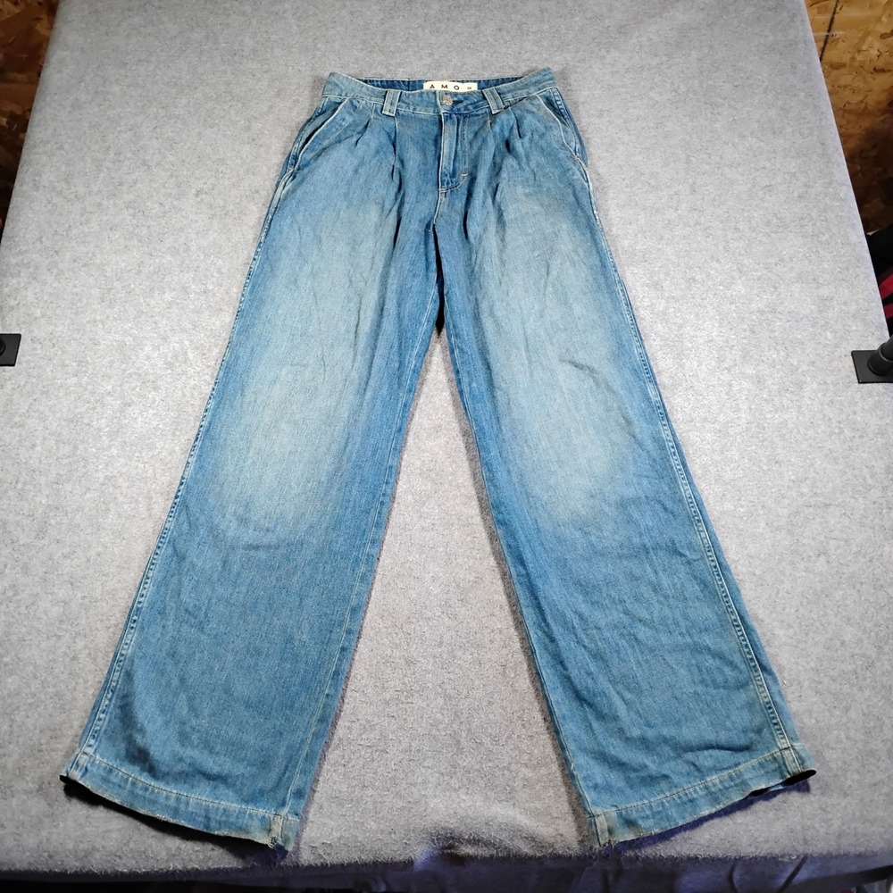 AMO Matilda Trouser High Rise Pleated Wide Leg Jeans Blue Size 25 Made in‎ USA
